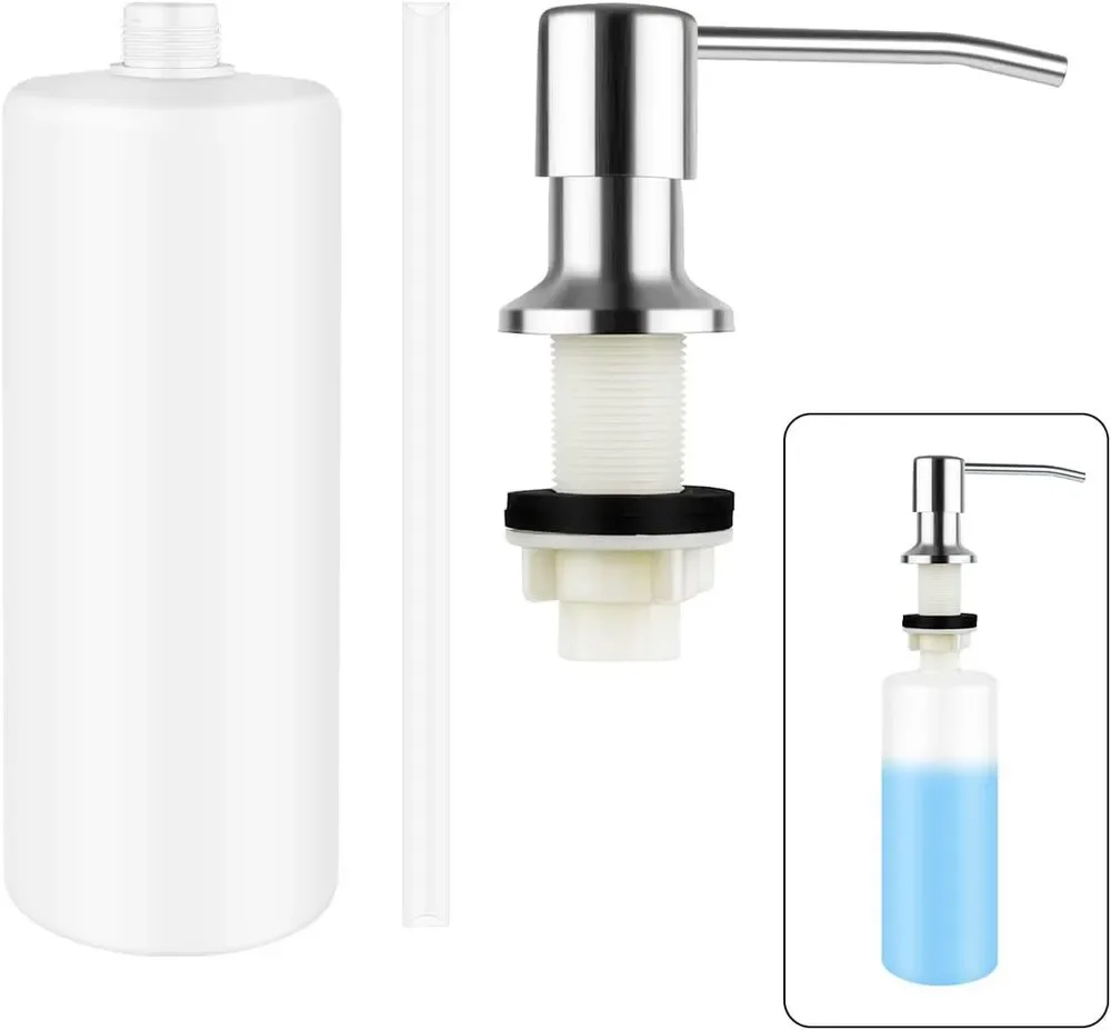 Soap Dispenser for Kitchen Sink Stainless Steel with 17OZ Liquid Bottle (Silver)